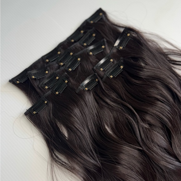 Dark Brown Clip in hair extensions 22 in Water Wave hair - Picture 7 of 14